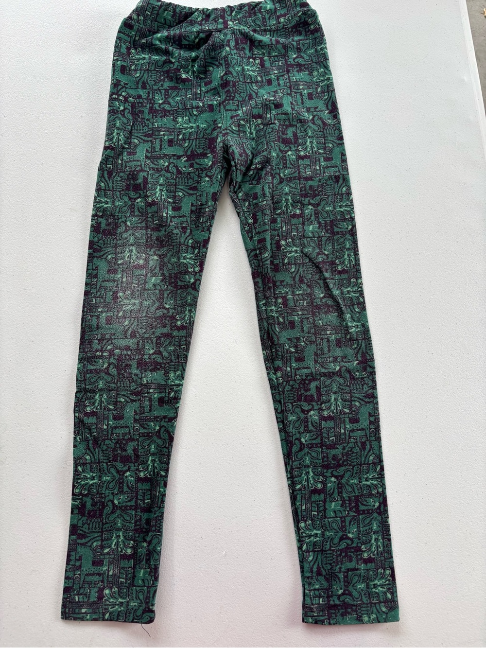 LuLaRoe Green and Black Patterned Kids Leggings
